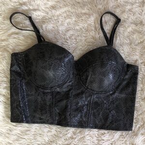 Say What Black Bustier Snakeskin Top Vegan